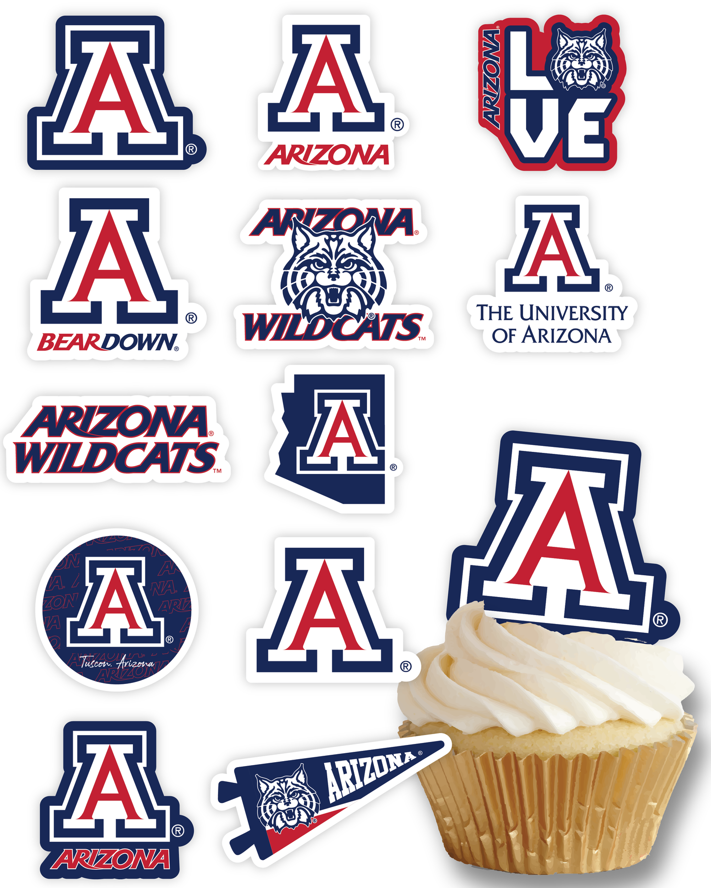 Arizona Wildcats Tide Cupcake Toppers (24 Pieces)