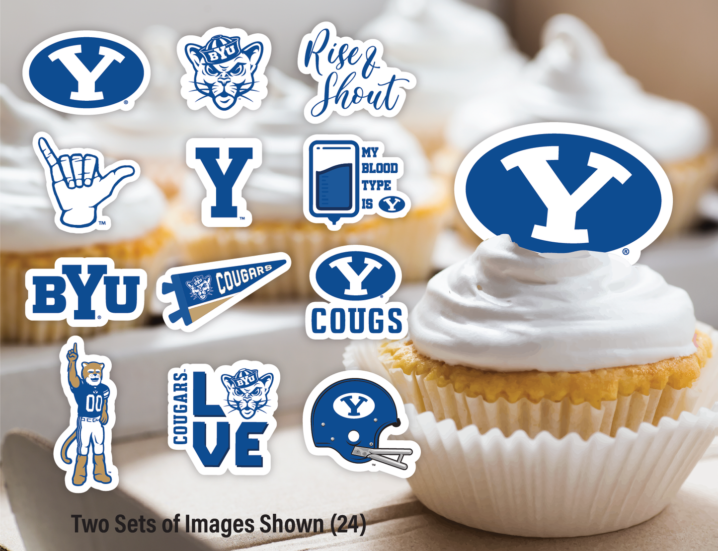 BYU Cougars Cupcake Toppers (24 Pieces)