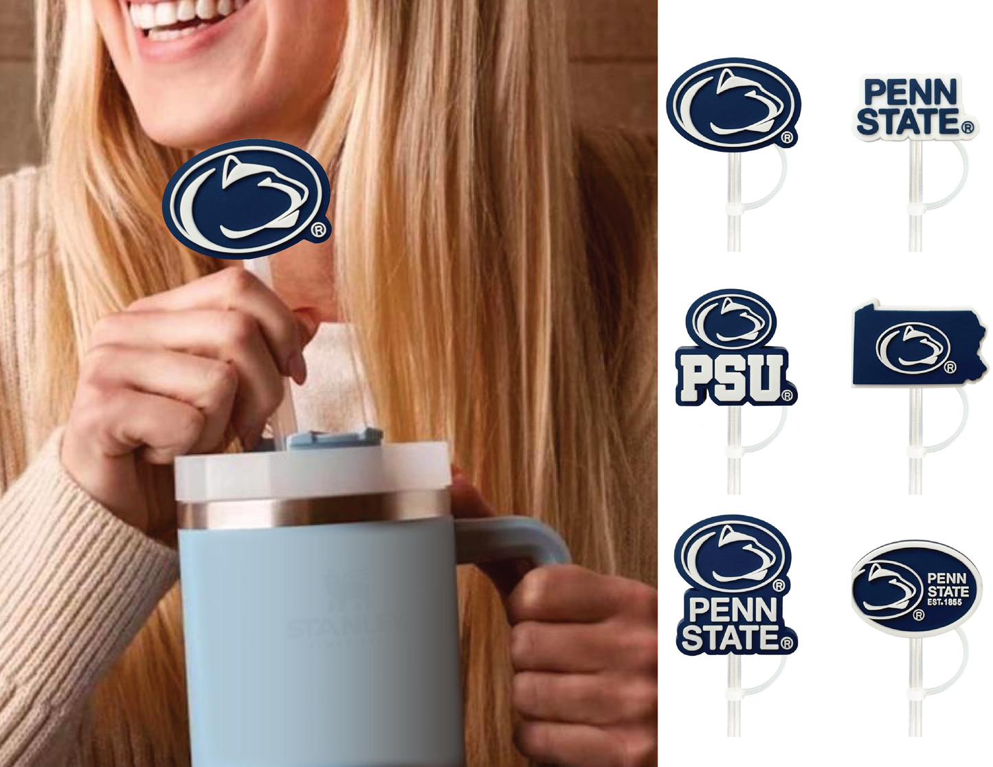 Penn State Nittany Lions 10mm Straw Toppers (6 Pieces)