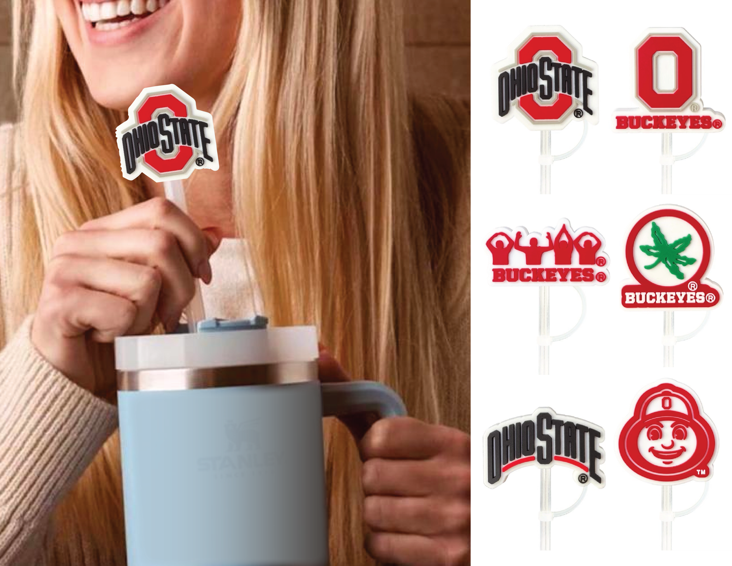 Ohio State Buckeyes 10mm Straw Toppers (6 Pieces)