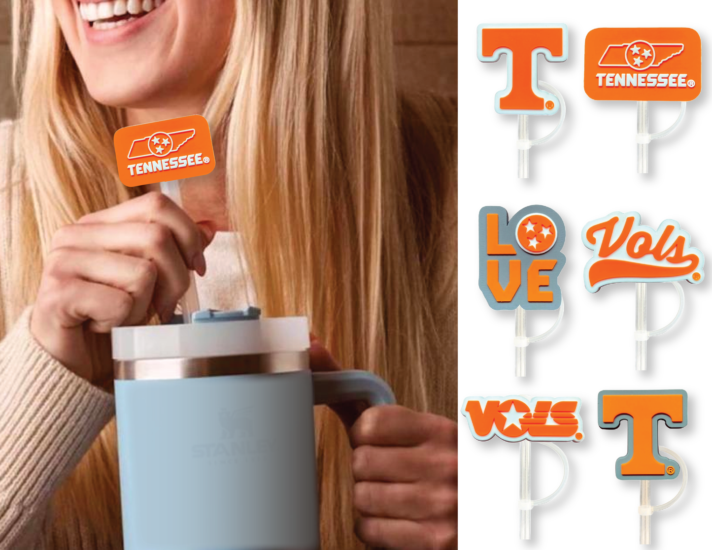 Tennessee Vols 10mm Straw Toppers (6 Pieces)