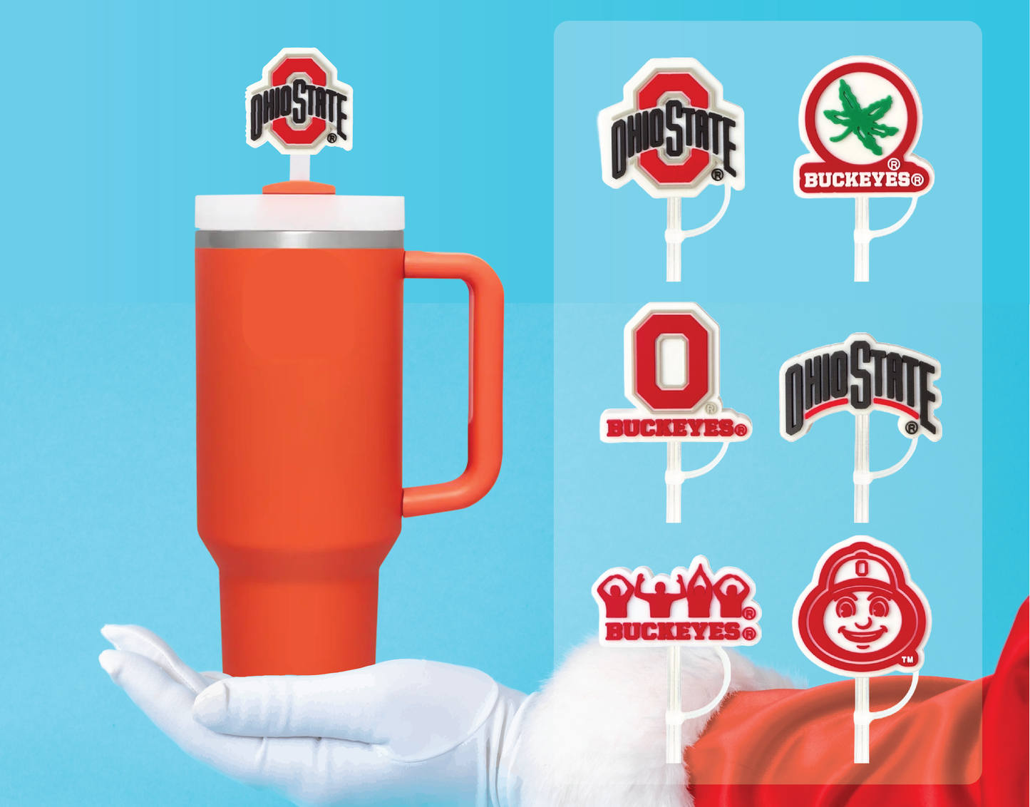 Ohio State Buckeyes 10mm Straw Toppers (6 Pieces)