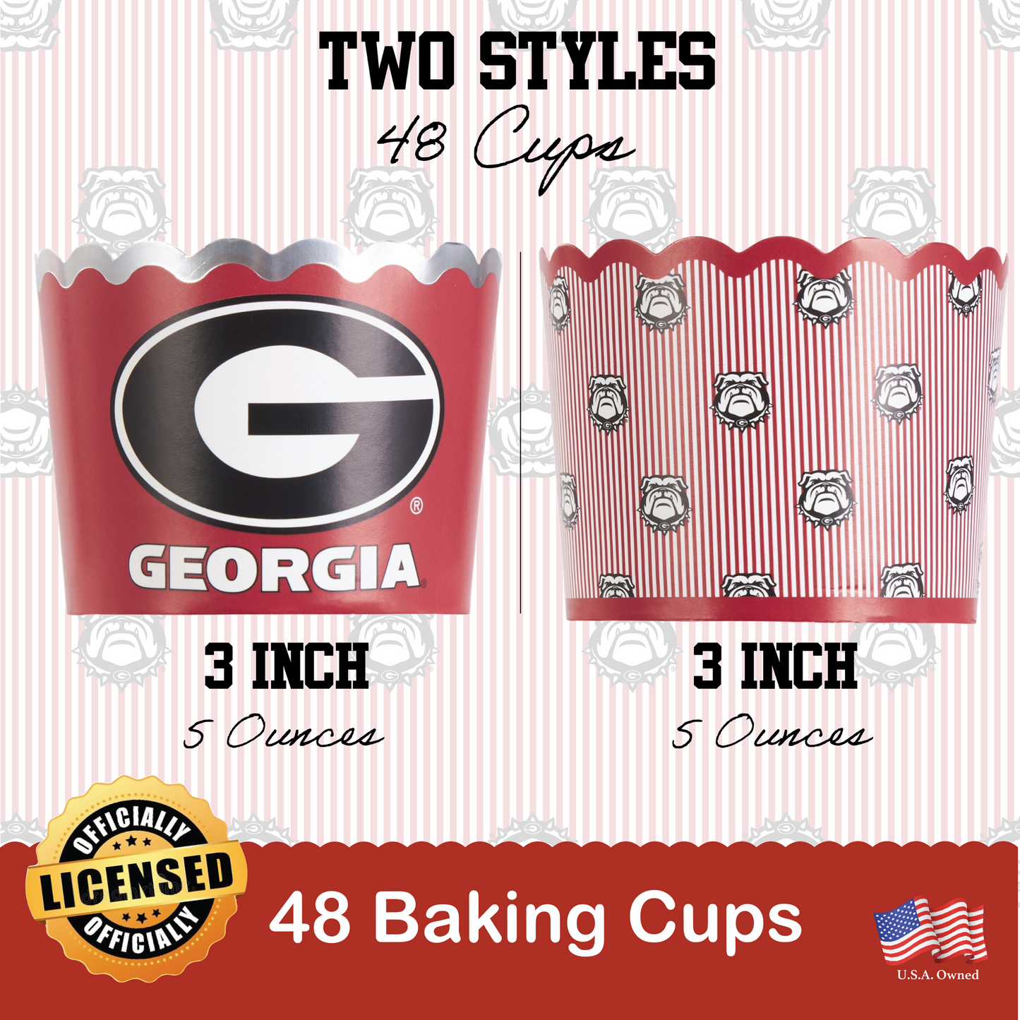 University of Georgia Baking Cups (48 Pcs) for UGA Football, Birthday, and Graduation Party Decorations (Georgia Bulldogs)