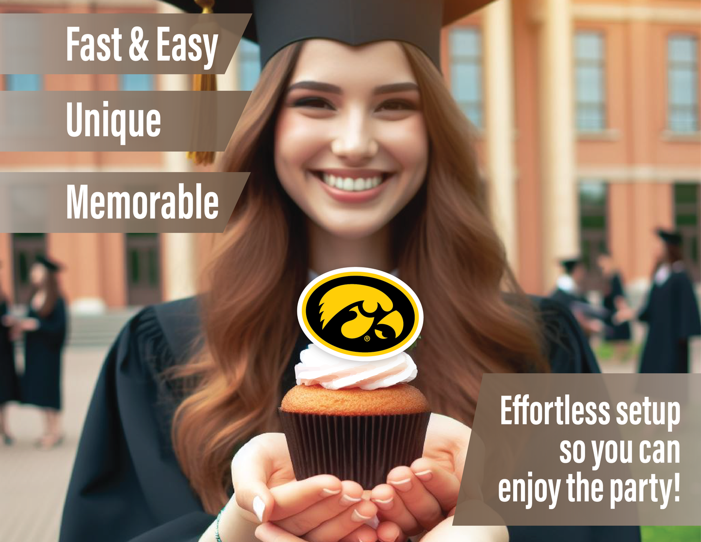 Iowa Hawkeyes Tide Cupcake Toppers (24 Pieces)