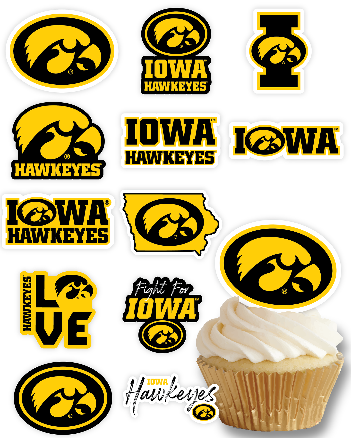 Iowa Hawkeyes Tide Cupcake Toppers (24 Pieces)