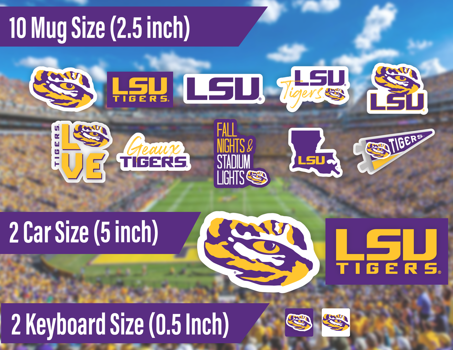 LSU Tigers Sticker Set (14 Pieces)