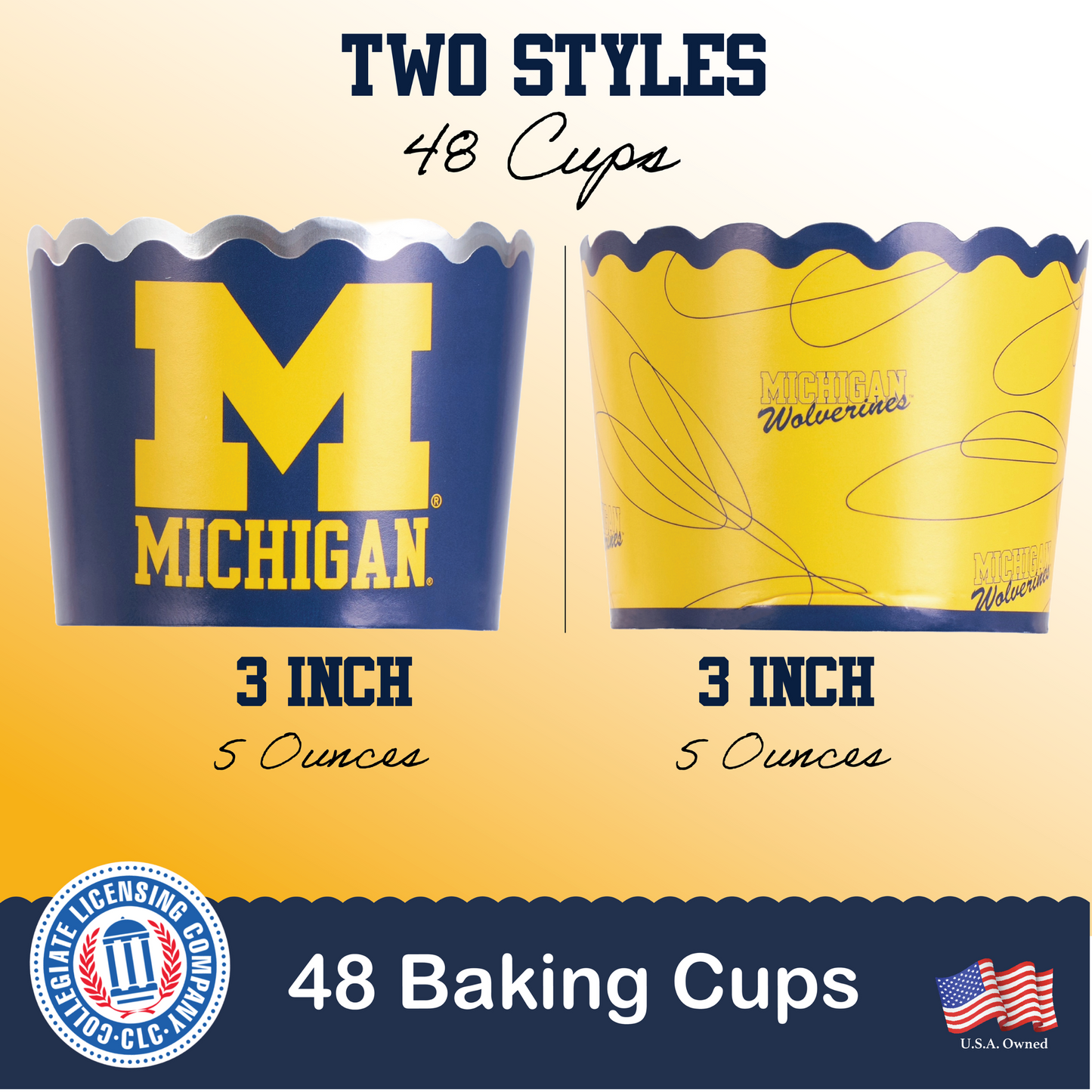 University of Michigan Baking Cups (48 Pcs) for U of M Wolverines Football, Birthday, and Graduation Party Decorations (Michigan Wolverines)