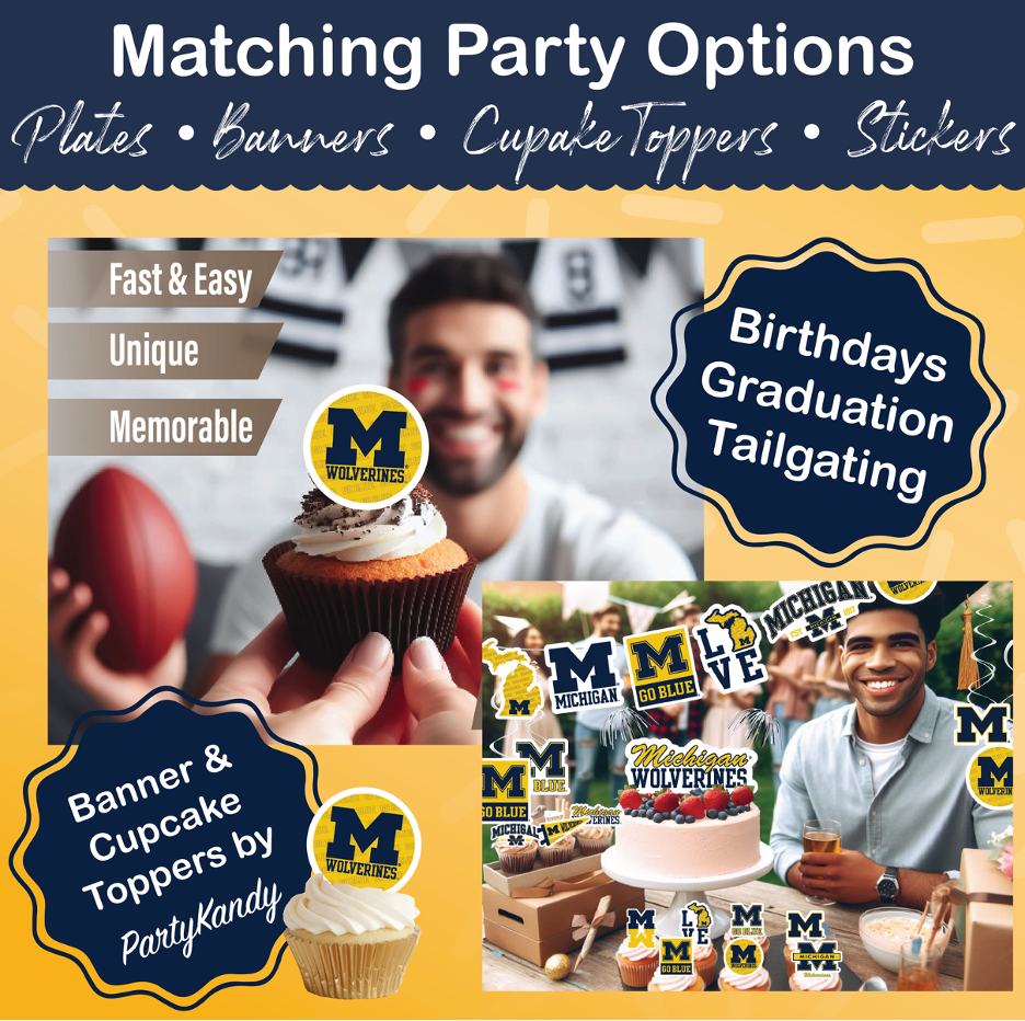 Michigan party supplies with Michigan tablecloth plates and napkins (37 piece set) for graduation, football tailgating, and birthday party decorations (Serves 12) (Michigan Wolverines)