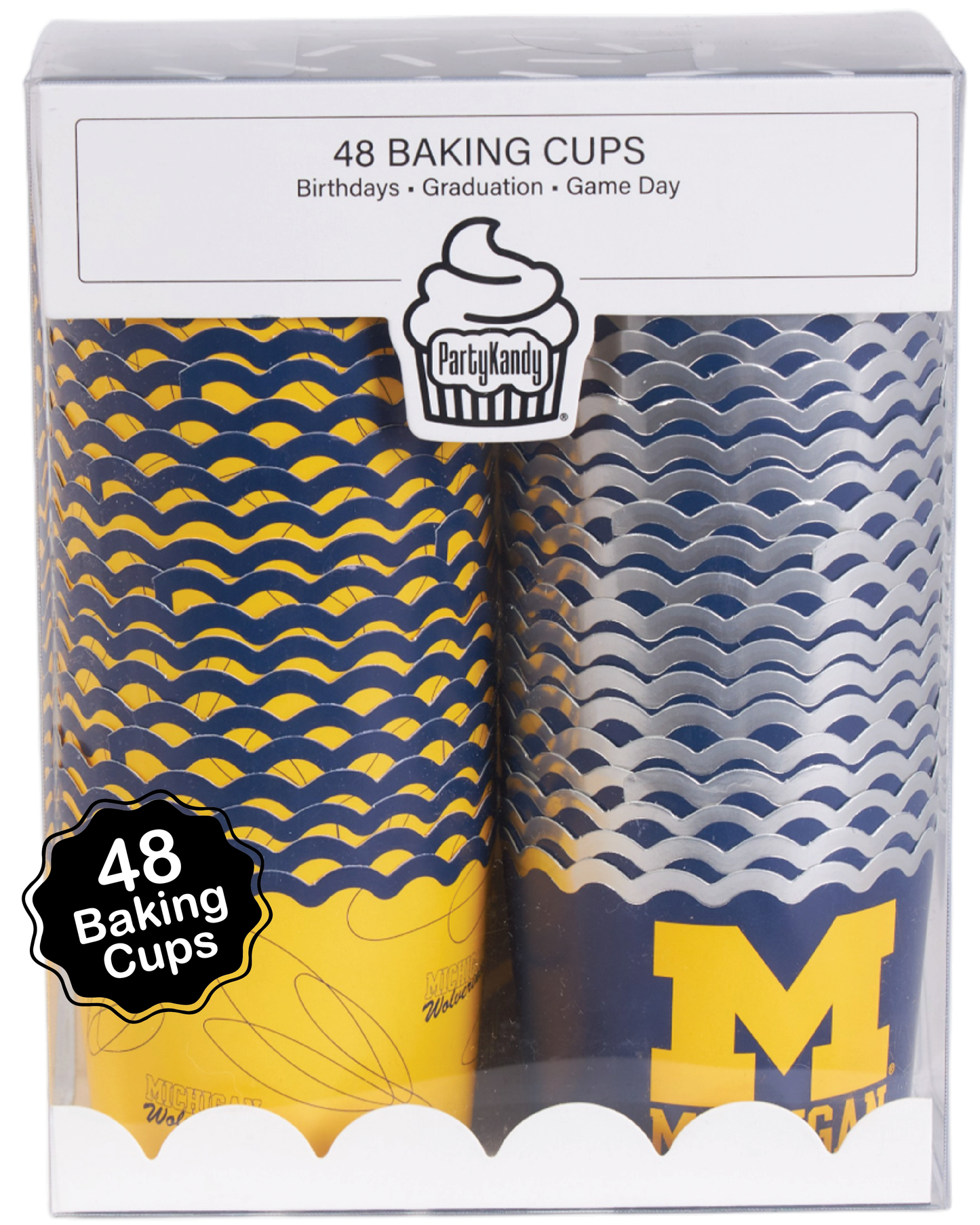 University of Michigan Baking Cups (48 Pcs) for U of M Wolverines Football, Birthday, and Graduation Party Decorations (Michigan Wolverines)