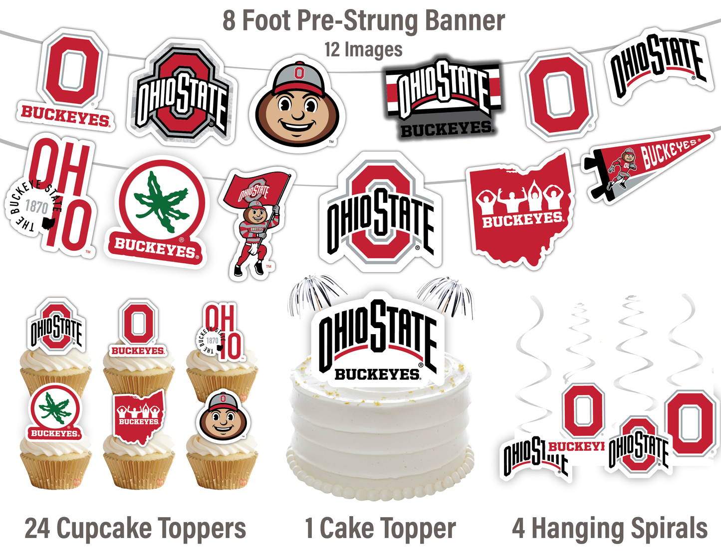 Ohio State University Buckeyes Party Decorations with Banner and Cupcake Toppers (42 Pieces)
