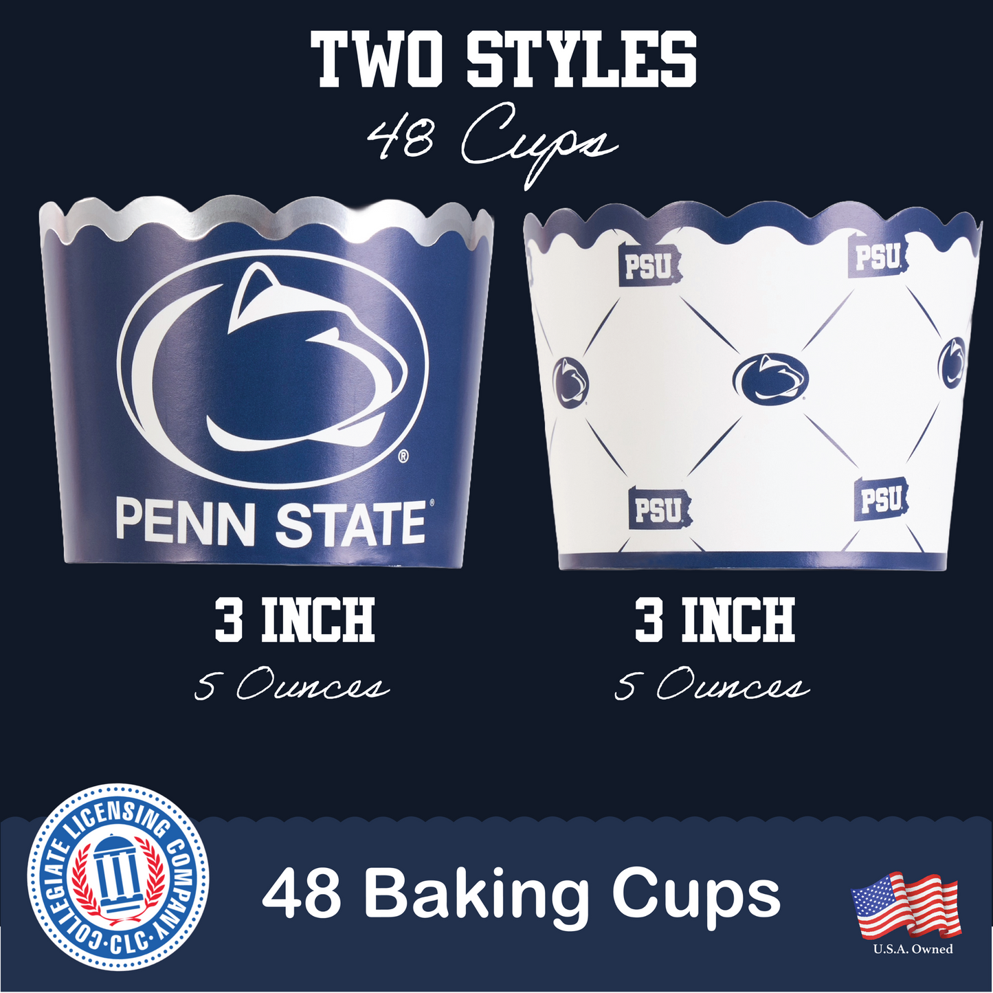 Penn State Baking Cups (48 Pcs) for PSU Football, Birthday, and Graduation Party Decorations (Penn State Nittany Lions)