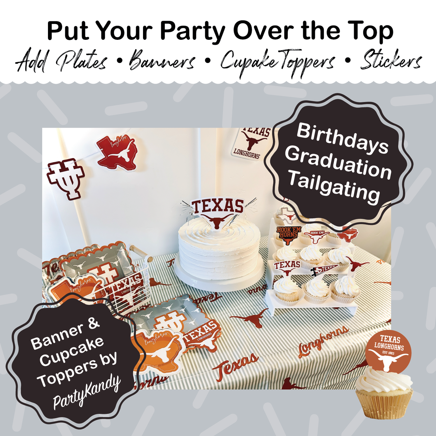 Texas Longhorns Tableware Set with 24 Plates, 12 Napkins and 1 Tablecloth (Serves 12)