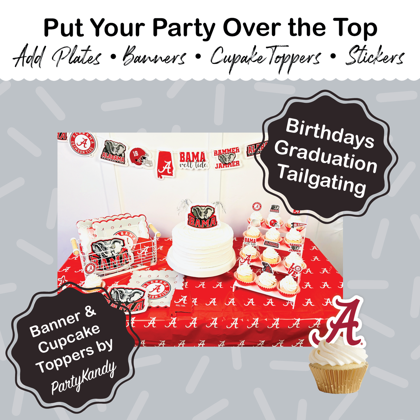 Alabama Crimson Tide Tableware Set with 24 Plates, 12 Napkins and 1 Tablecloth (Serves 12)