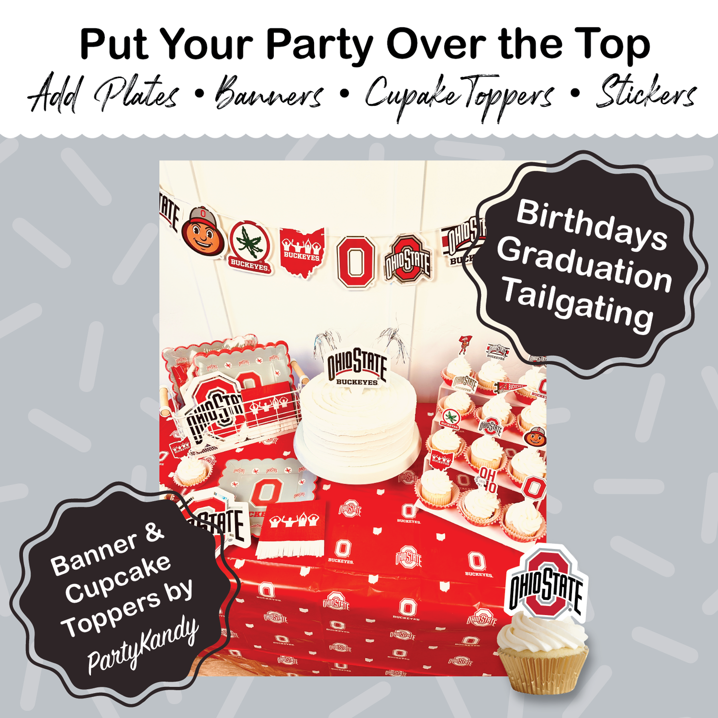 Ohio State Buckeyes Tableware Set with 24 Plates, 12 Napkins and 1 Tablecloth (Serves 12)