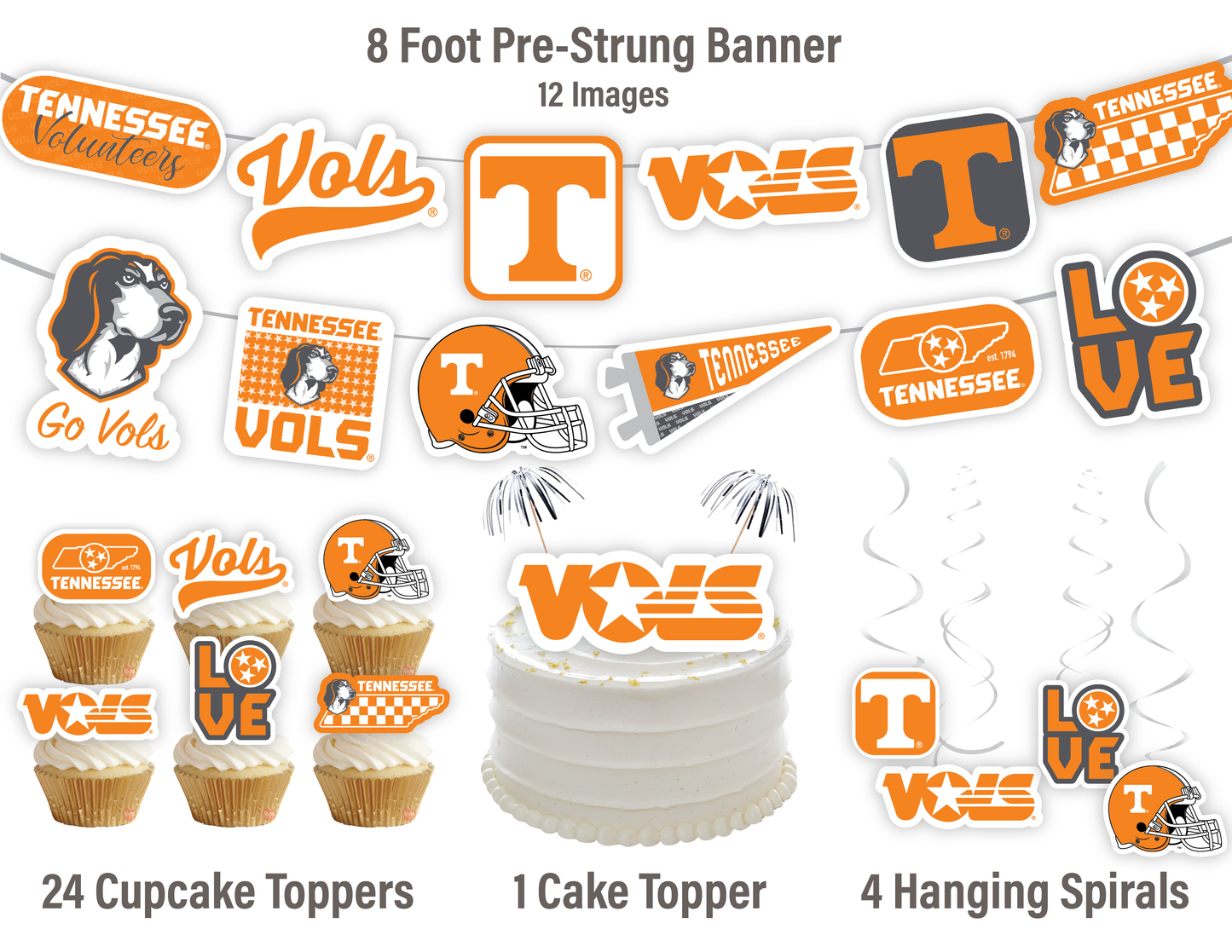 Tennessee Vols Party Decorations with Banner and Cupcake Toppers (42 Pieces)