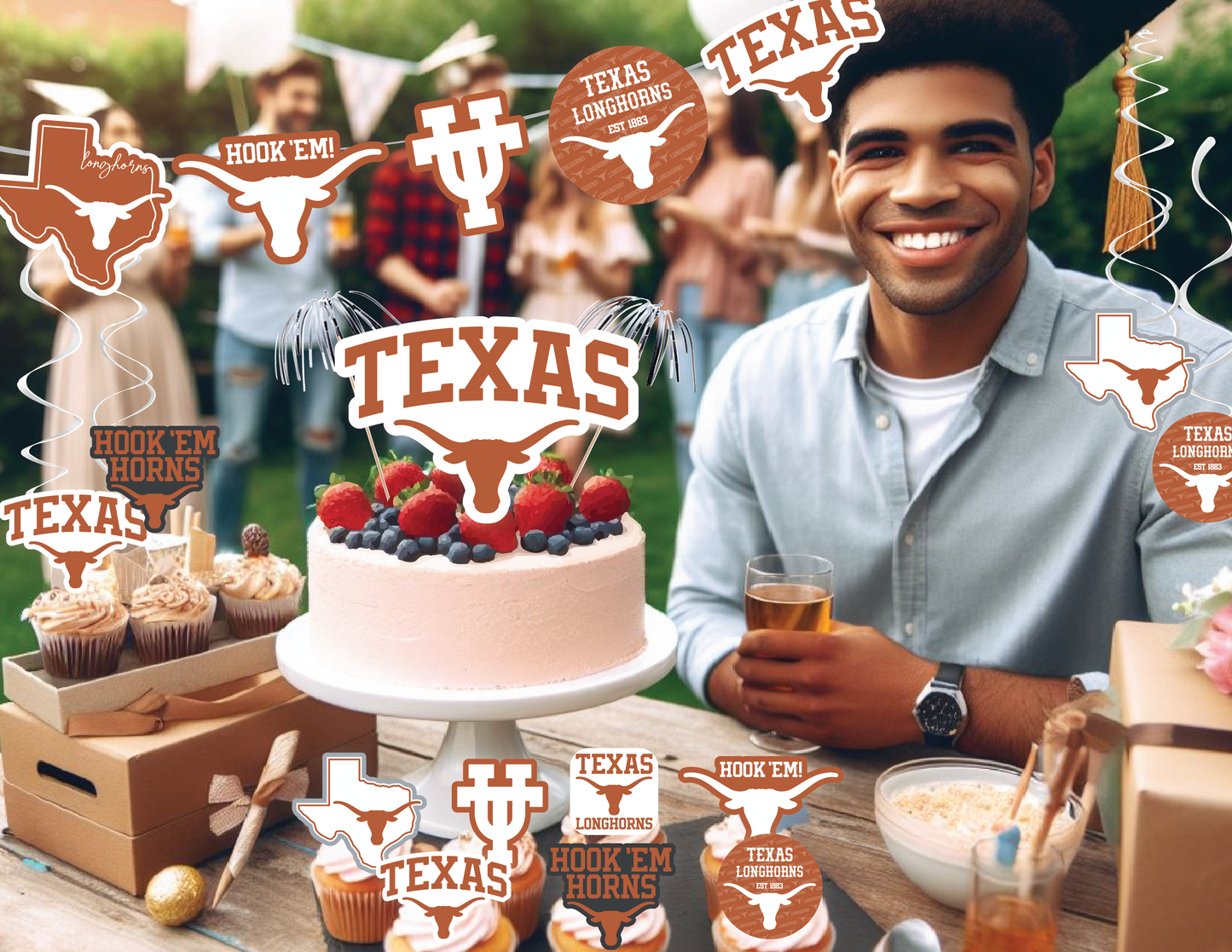 Texas Longhorns Party Decorations with Banner and Cupcake Toppers (42 Pieces)