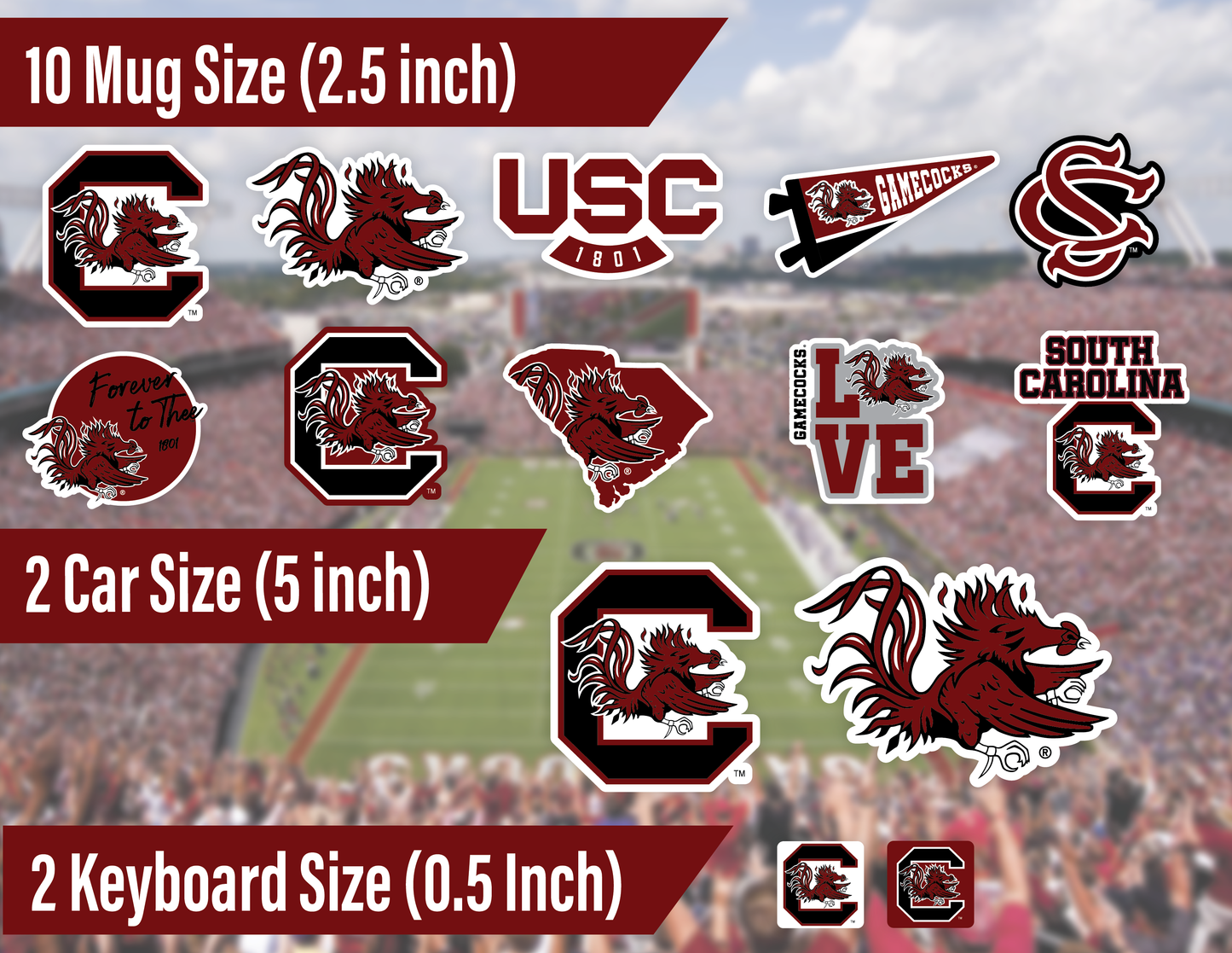 South Carolina Gamecocks Sticker Set (14 Pieces)
