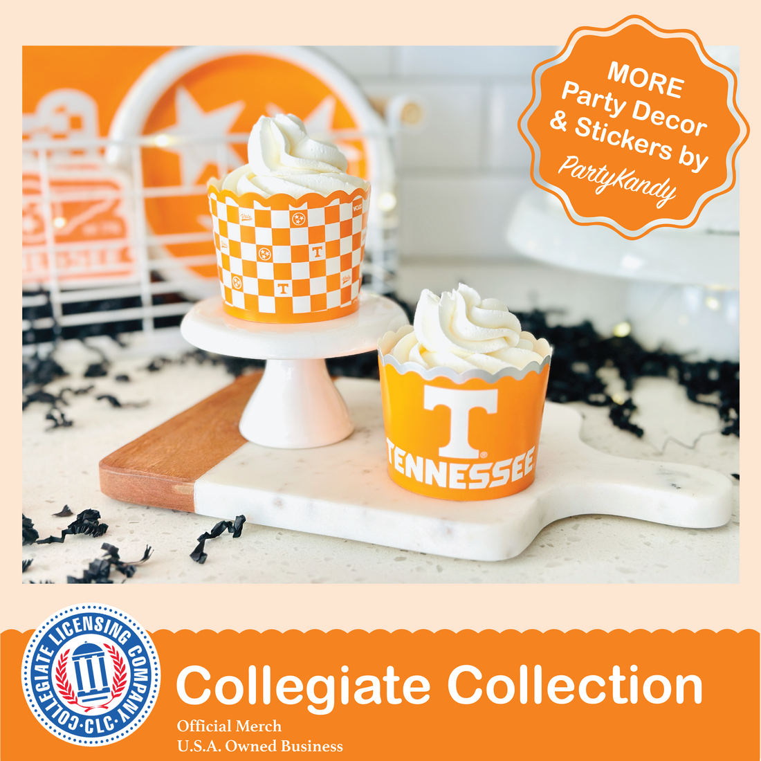 48 officially licensed Tennessee Volunteers paper baking cups in orange and white, 5 oz