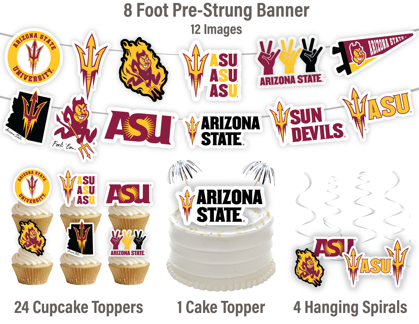 Arizona State Sun Devils Party Decorations with Banner and Cupcake Toppers (42 Pieces)