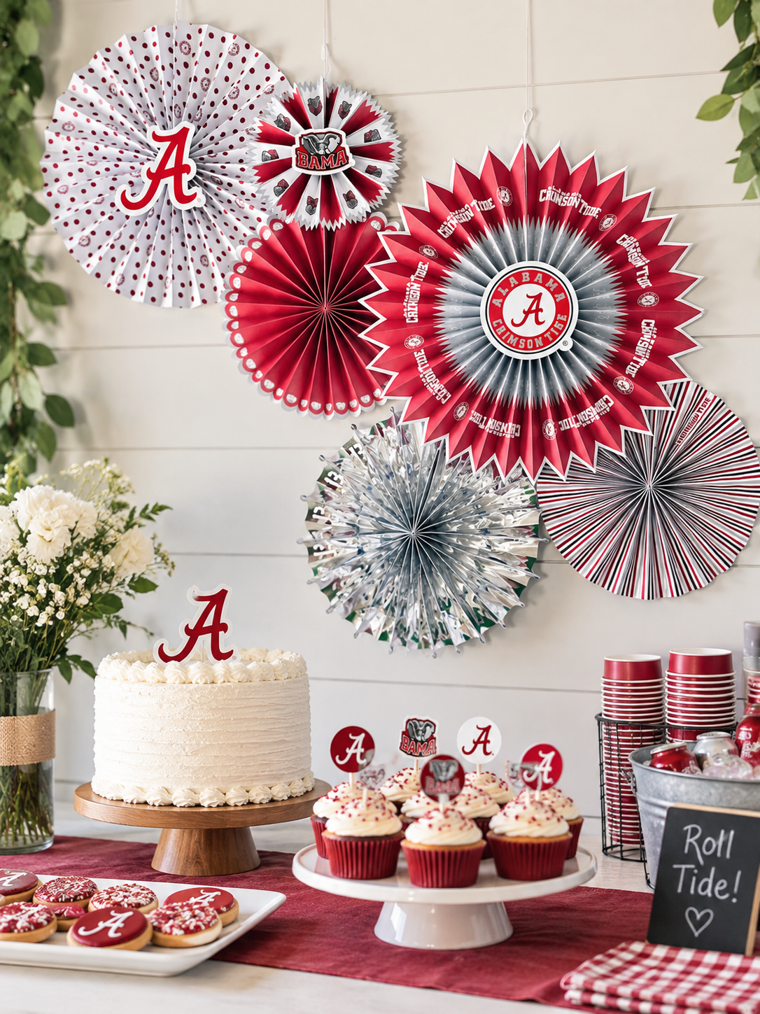 Alabama Crimson Tide Paper Fan Backdrop Birthday Graduation Party Decor 6Pc