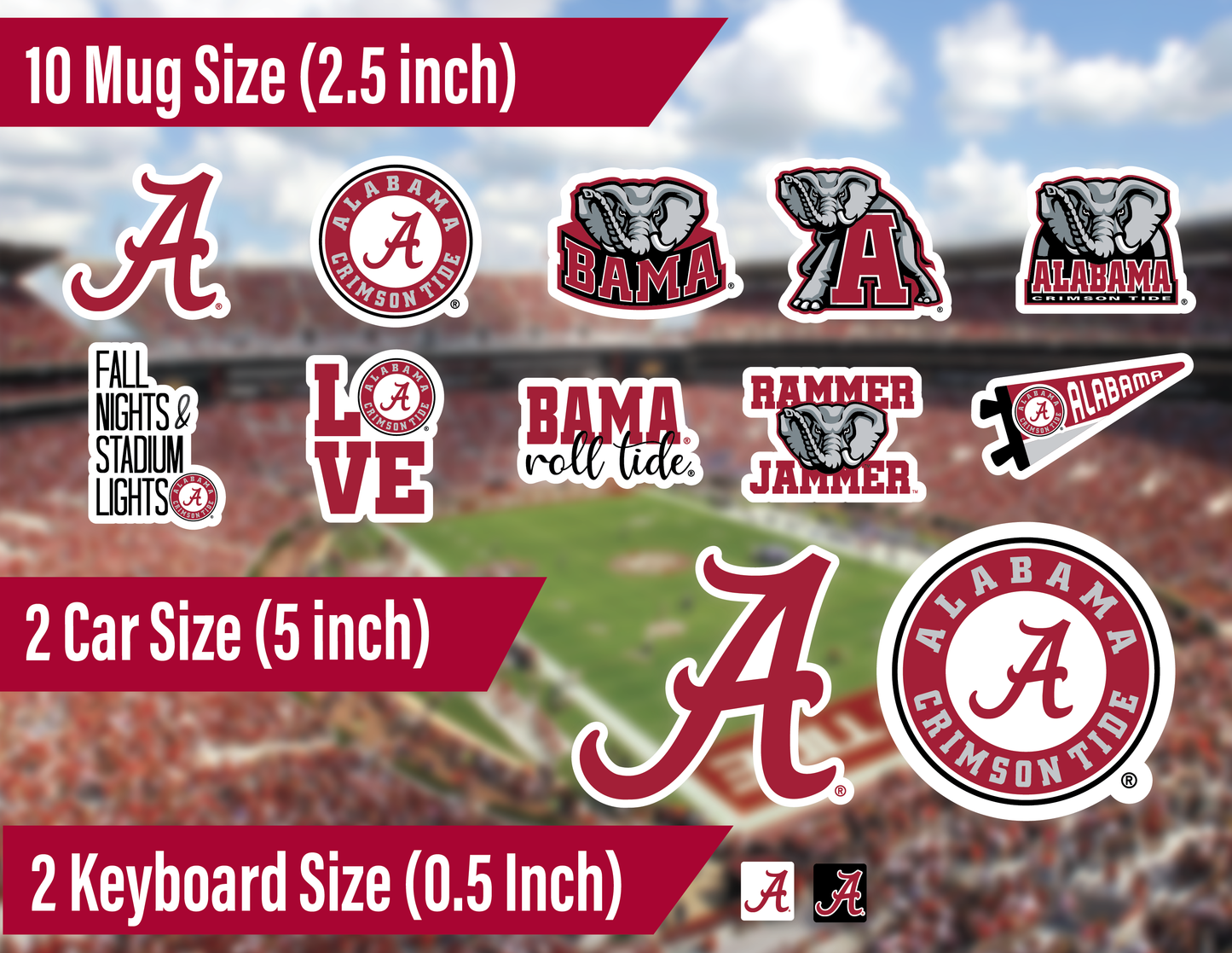 Alabama Crimson Tide Sticker Set (14 Pieces)