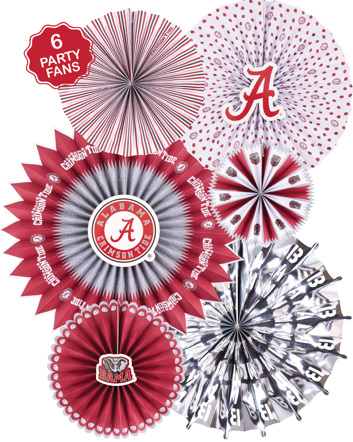 Alabama Crimson Tide Paper Fan Backdrop Birthday Graduation Party Decor 6Pc