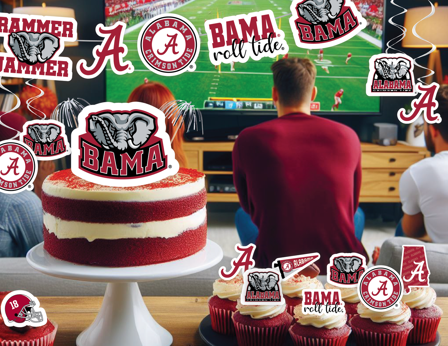 Alabama Crimson Tide Party Decorations with Banner and Cupcake Toppers (42 Pieces)