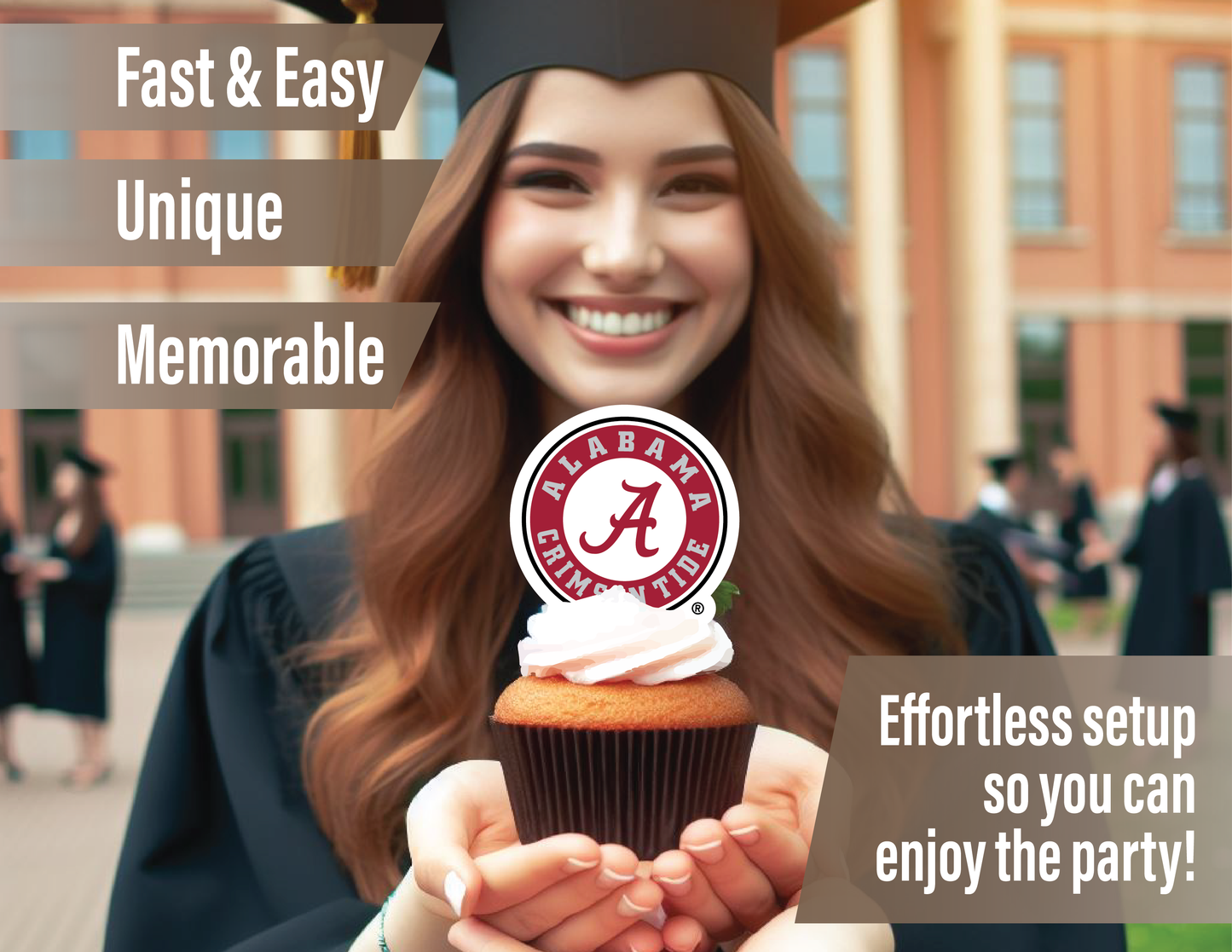 Alabama Crimson Tide Party Decorations with Banner and Cupcake Toppers (42 Pieces)
