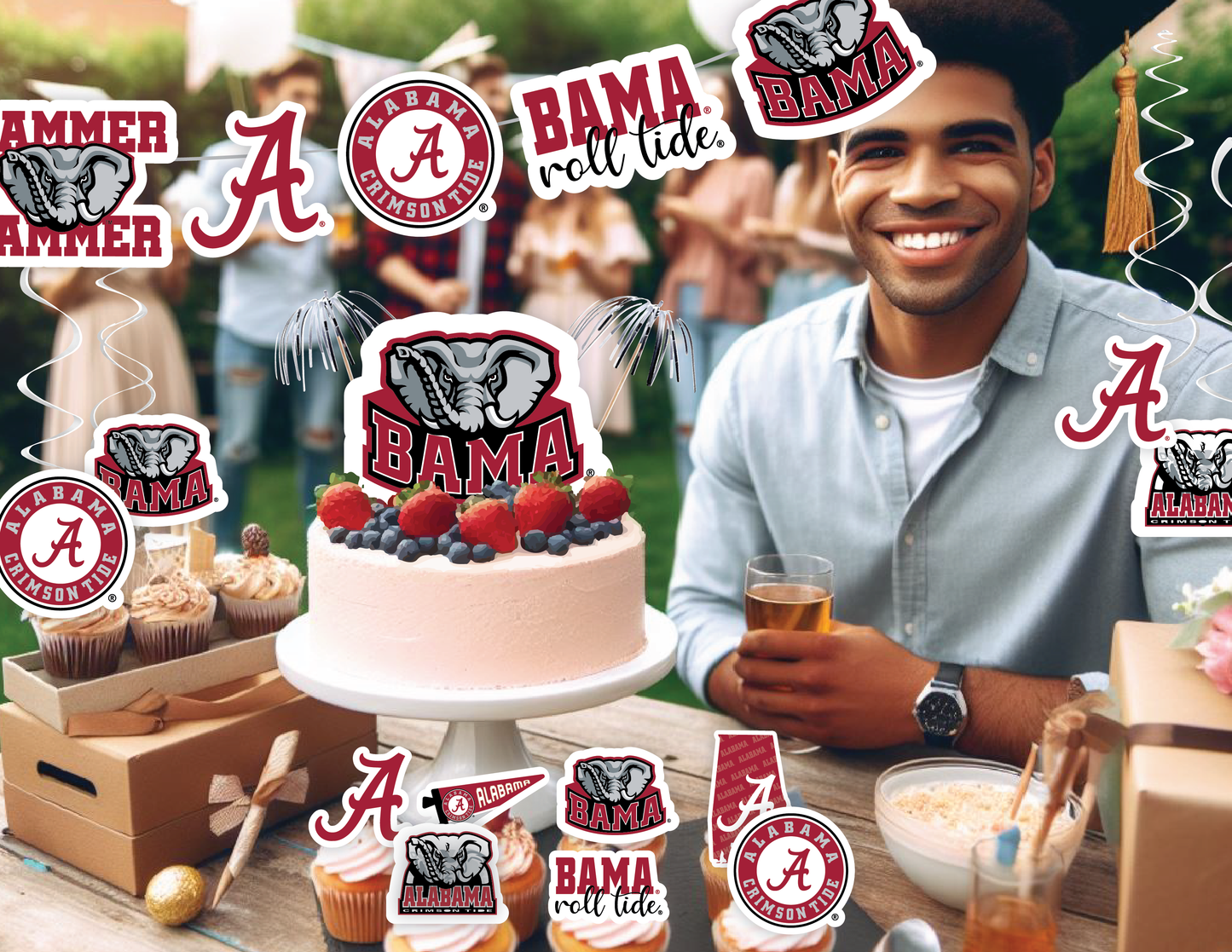 Alabama Crimson Tide Party Decorations with Banner and Cupcake Toppers (42 Pieces)