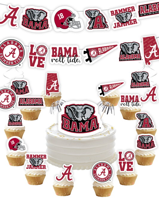 Alabama Crimson Tide Party Decorations with Banner and Cupcake Toppers (42 Pieces)