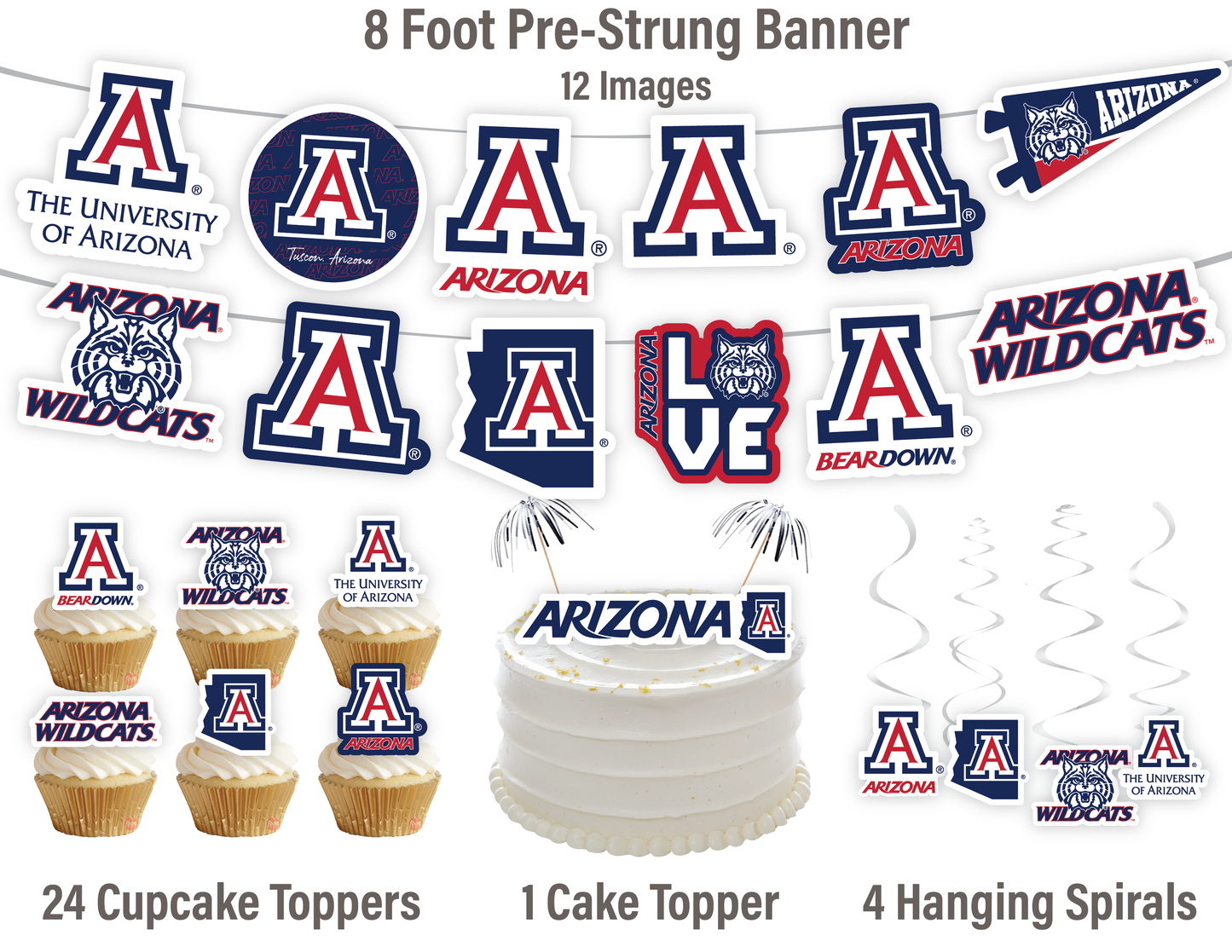 Arizona Wildcats Party Decorations with Banner and Cupcake Toppers (42 Pieces)