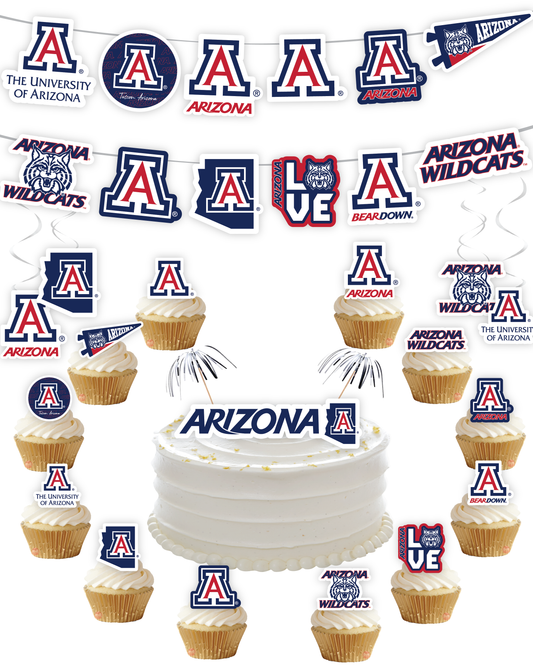 Arizona Wildcats Party Decorations with Banner and Cupcake Toppers (42 Pieces)