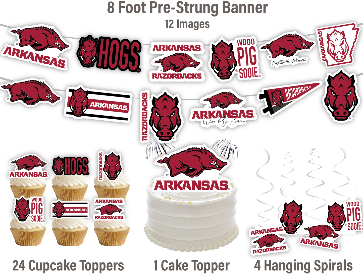 Arkansas Razorbacks Party Decorations with Banner and Cupcake Toppers (42 Pieces)