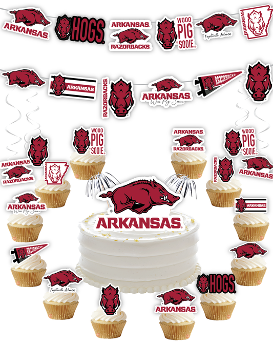 Arkansas Razorbacks Party Decorations with Banner and Cupcake Toppers (42 Pieces)