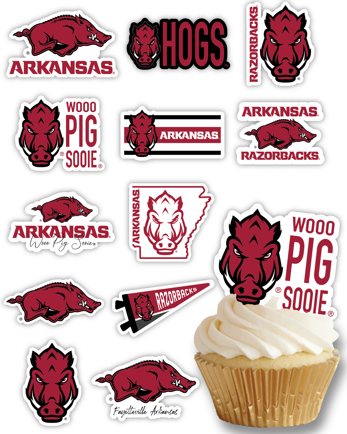 Arkansas Razorbacks Cupcake Toppers (24 Pieces)