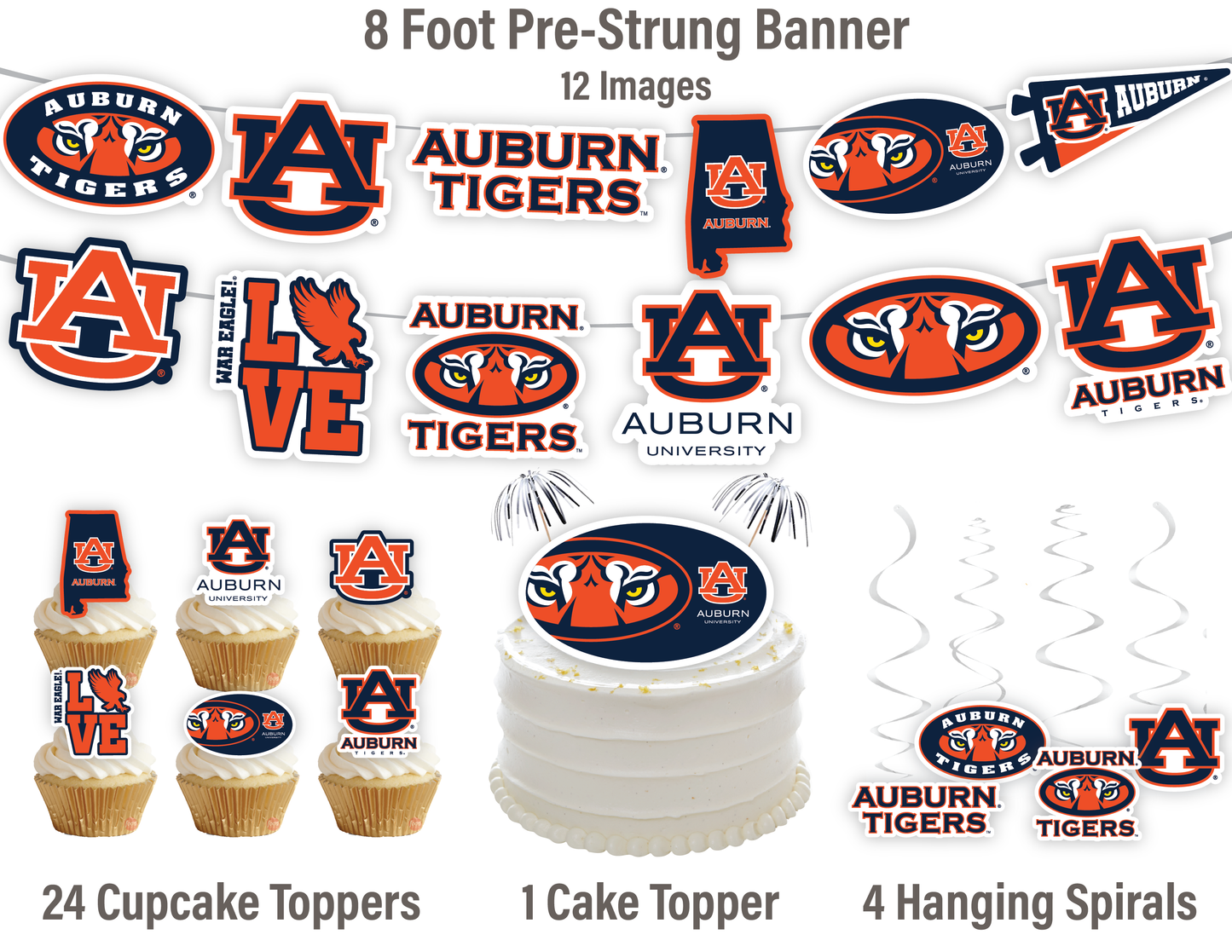 Auburn Tigers Party Decorations with Banner and Cupcake Toppers (42 Pieces)