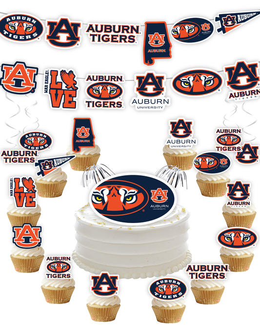 Auburn Tigers Party Decorations with Banner and Cupcake Toppers (42 Pieces)