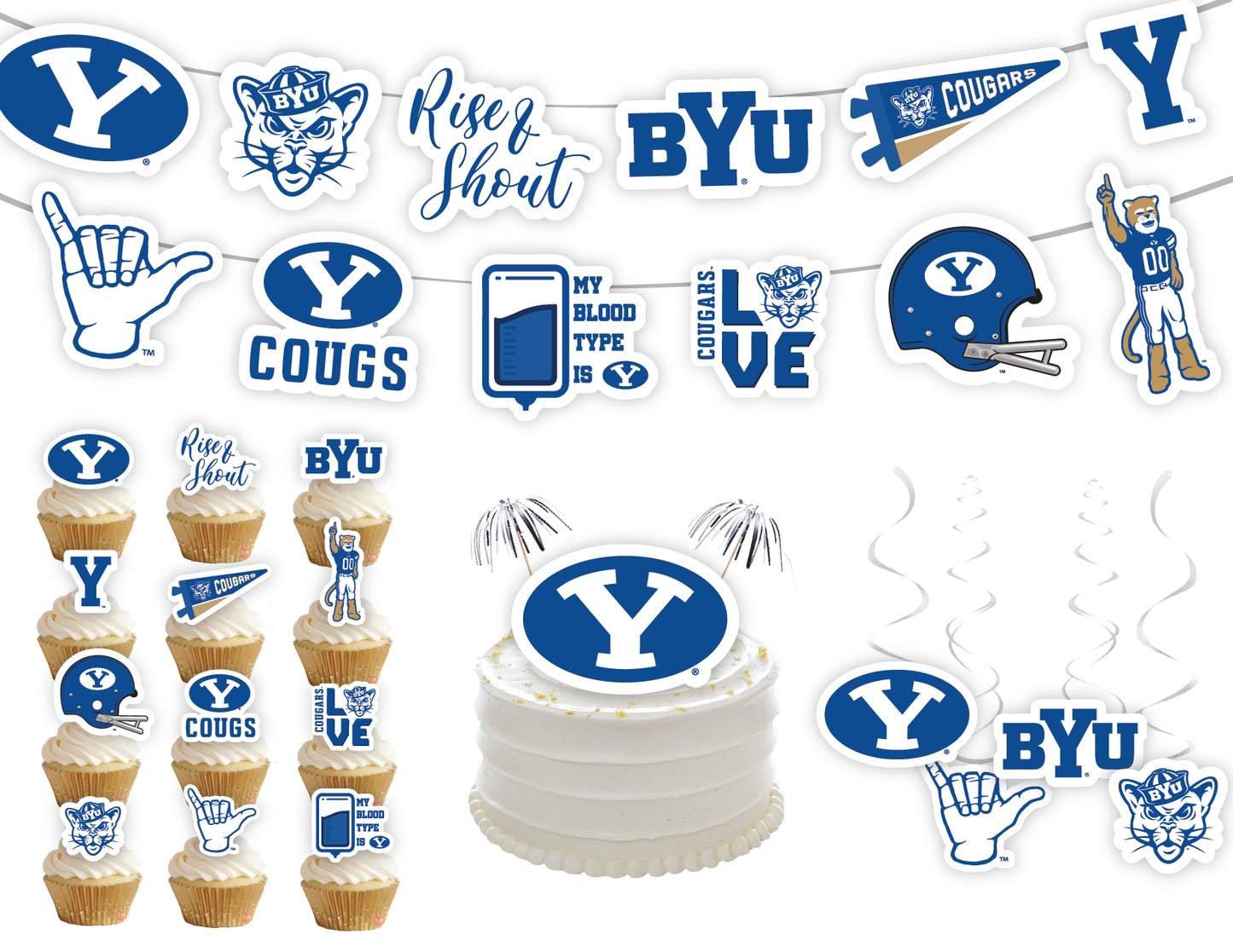 BYU Cougars Party Decorations with Banner and Cupcake Toppers (42 Pieces)
