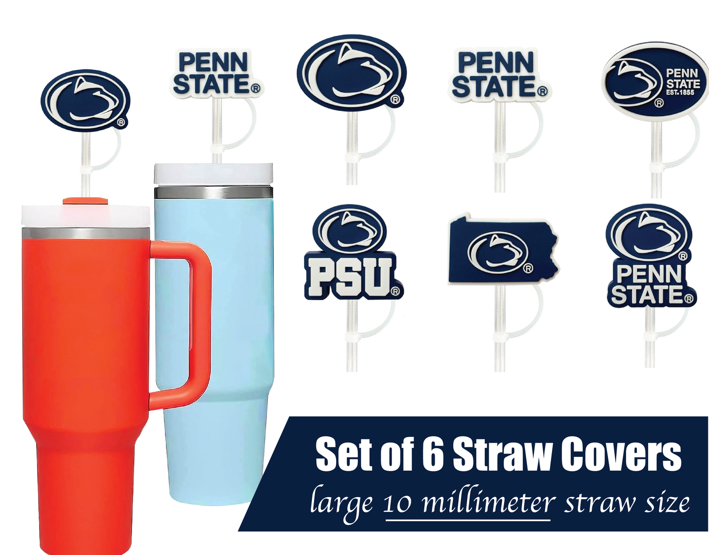 Penn State Nittany Lions 10mm Straw Toppers (6 Pieces)