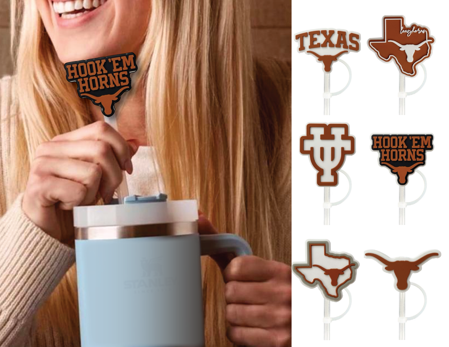 Texas Longhorns 10mm Straw Toppers (6 Pieces)