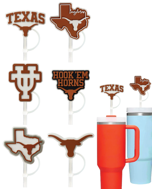 Texas Longhorns 10mm Straw Toppers (6 Pieces)