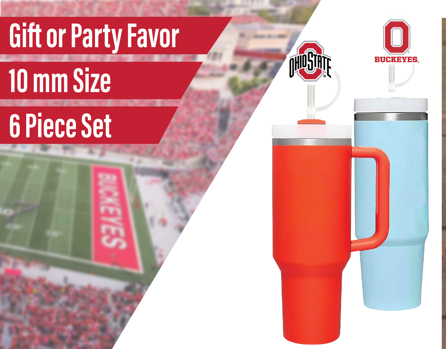 Ohio State Buckeyes 10mm Straw Toppers (6 Pieces)
