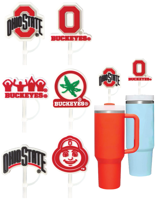 Ohio State Buckeyes 10mm Straw Toppers (6 Pieces)