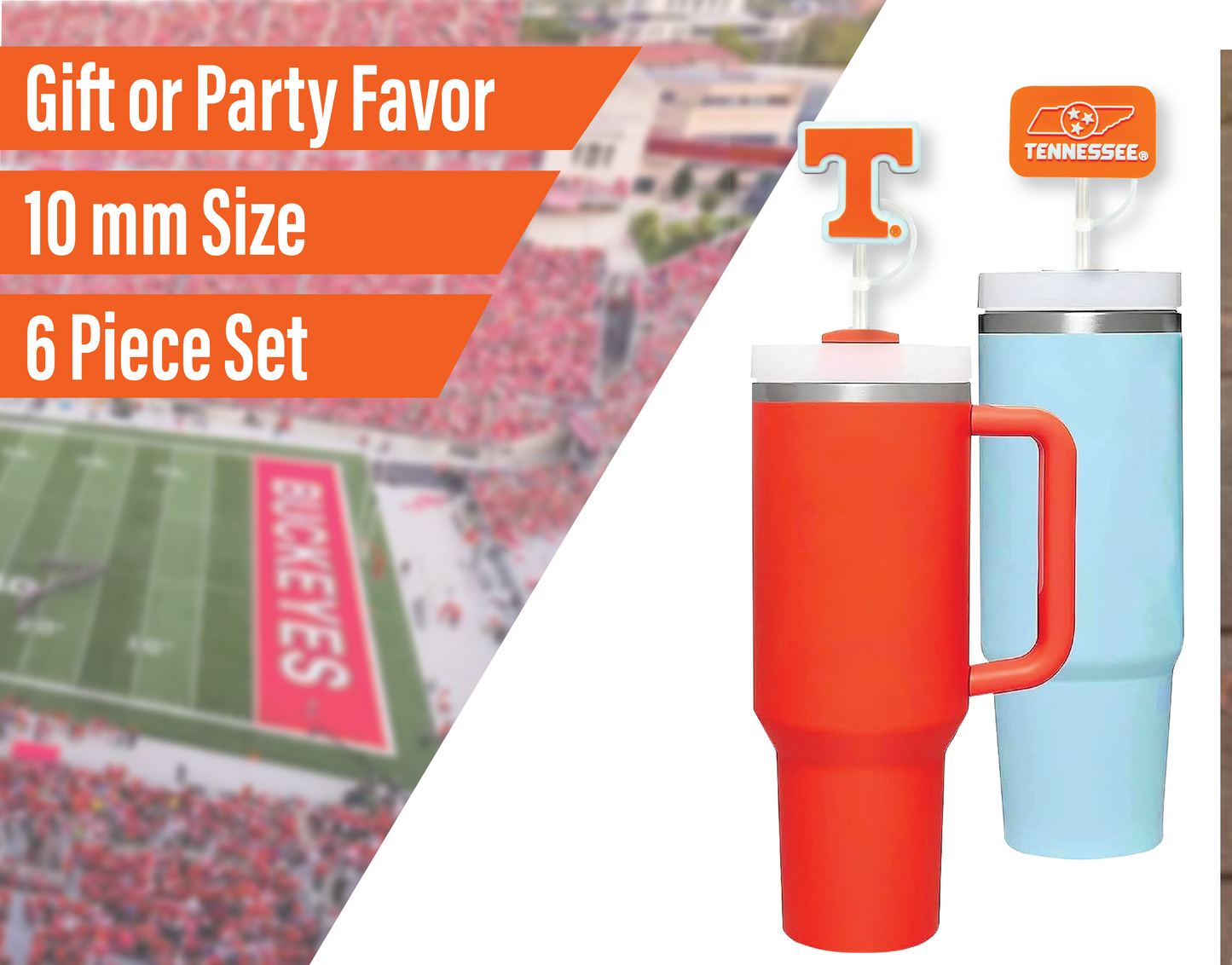 Tennessee Vols 10mm Straw Toppers (6 Pieces)