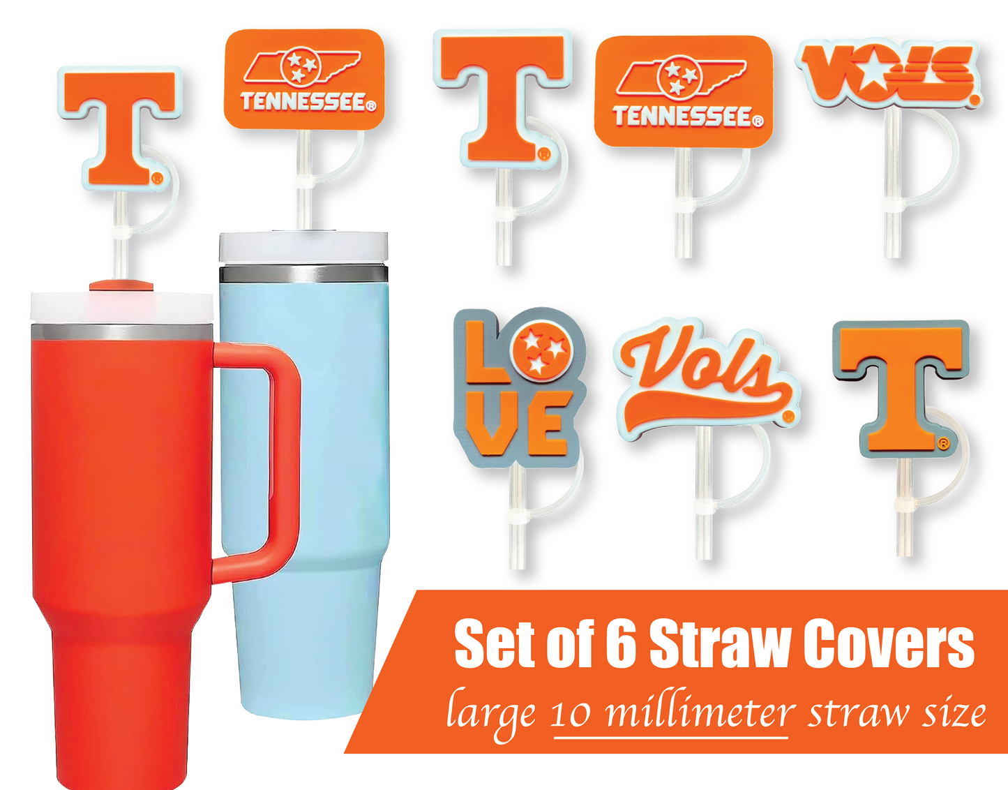 Tennessee Vols 10mm Straw Toppers (6 Pieces)