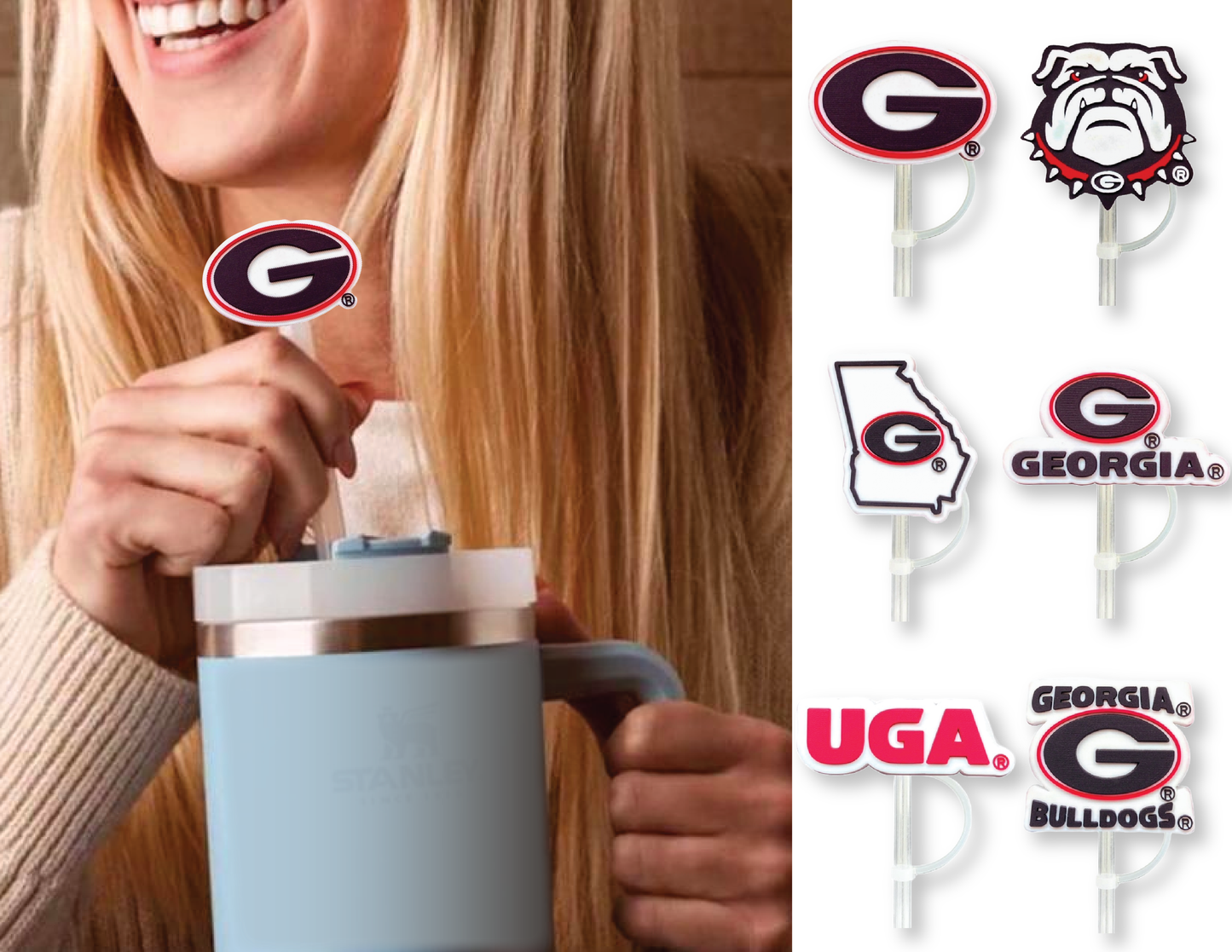 Georgia Bulldogs 10mm Straw Toppers (6 Pieces)