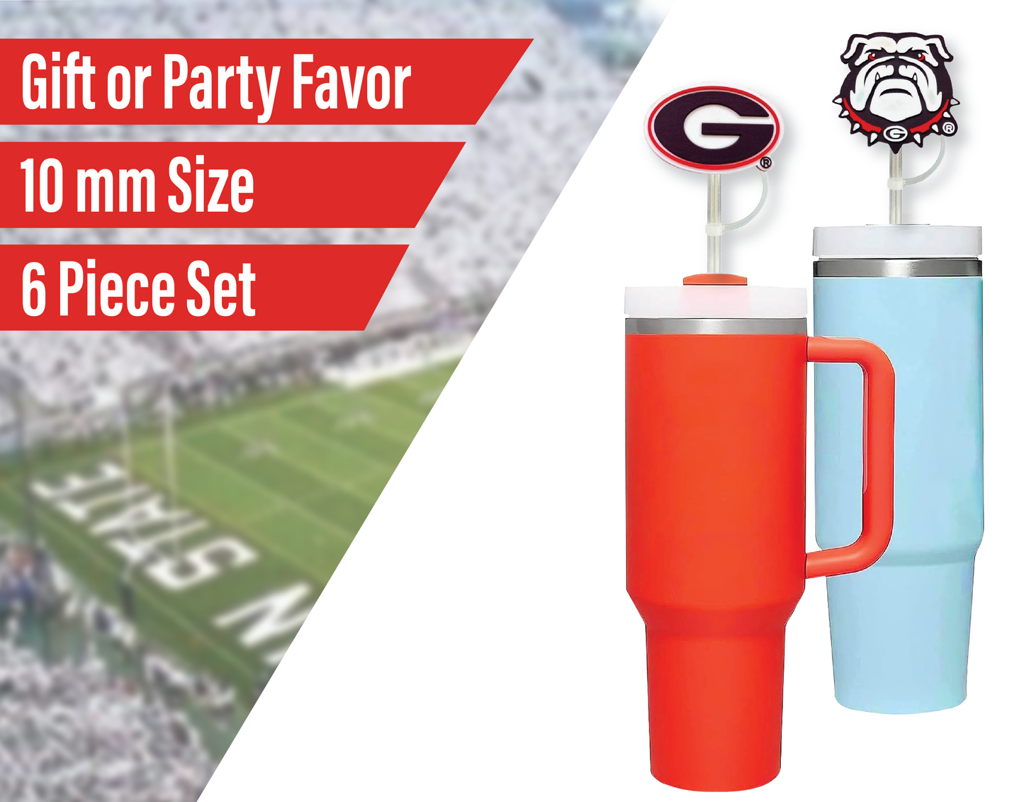 Georgia Bulldogs 10mm Straw Toppers (6 Pieces)