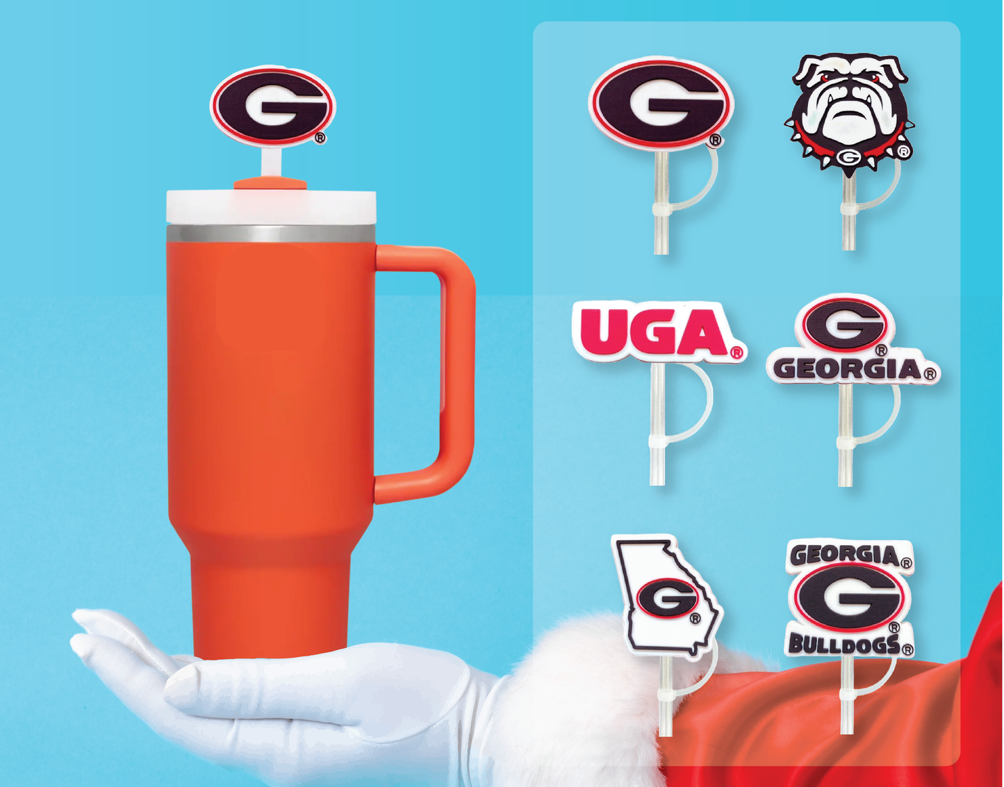 Georgia Bulldogs 10mm Straw Toppers (6 Pieces)