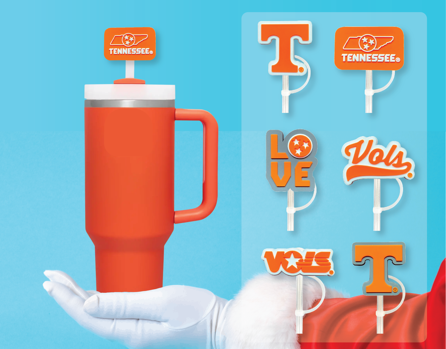 Tennessee Vols 10mm Straw Toppers (6 Pieces)