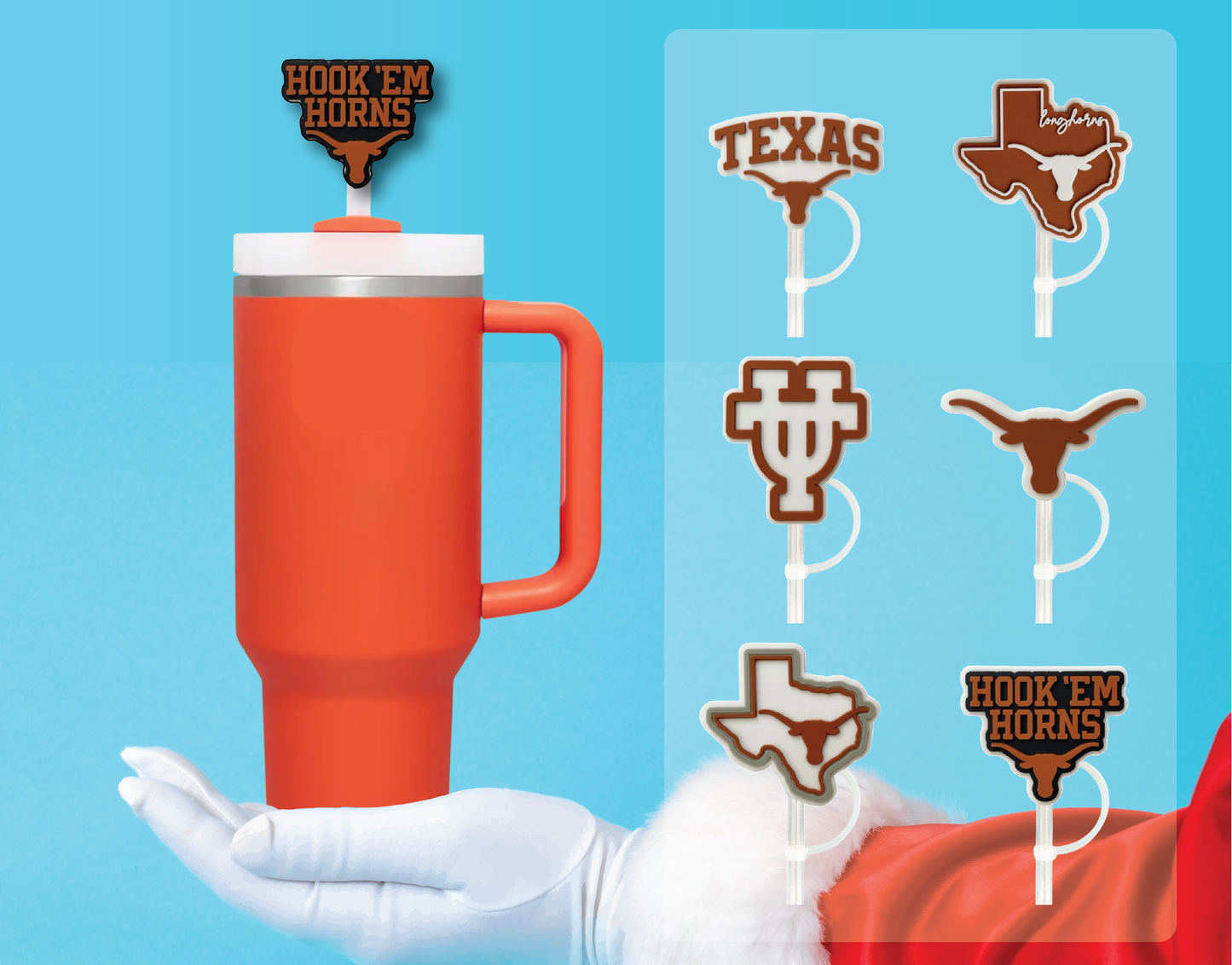 Texas Longhorns 10mm Straw Toppers (6 Pieces)